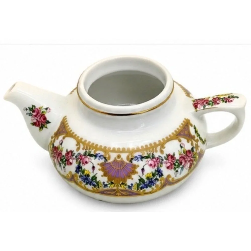 Andrea by Sadek Collection Sevres Floral Porcelain Teapot Gold Trim 4in x 7.5in